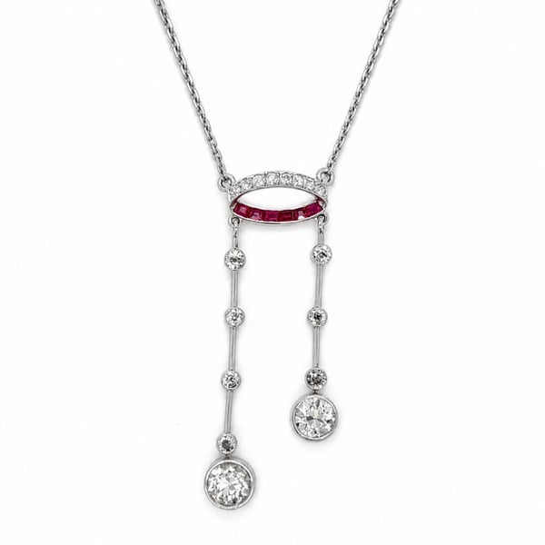 Art Deco Platinum Diamond & Ruby Necklace