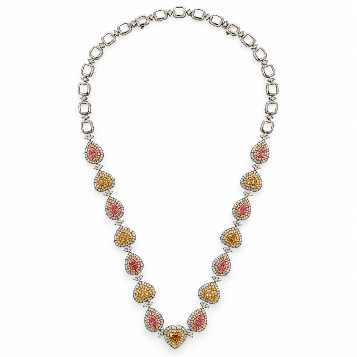 18K White Gold Fancy Colored Diamond Necklace