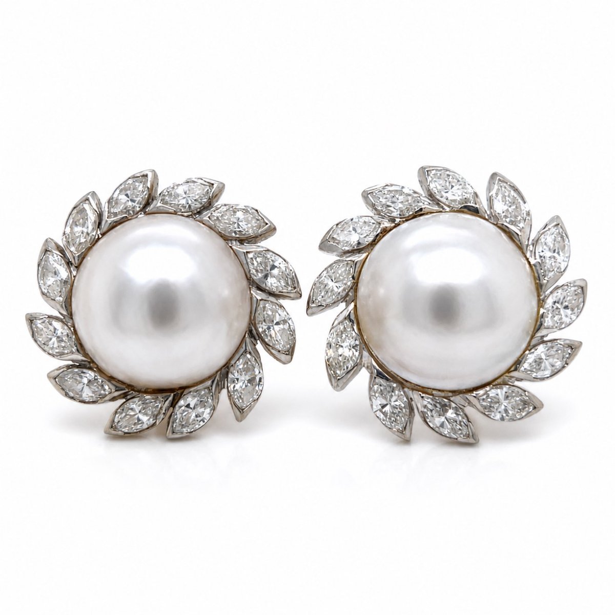 1960’s Mabe Pearl & Diamond Earrings