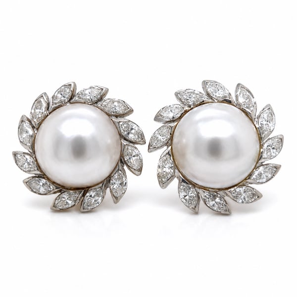 1960’s Mabe Pearl & Diamond Earrings