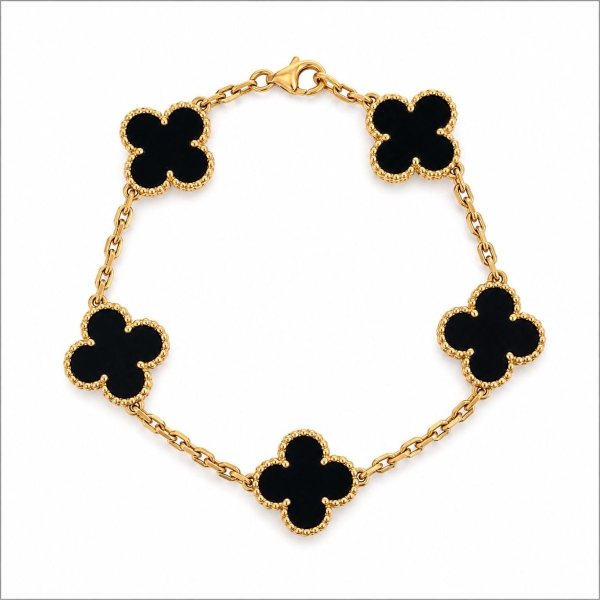 VAN CLEEF & ARPELS 18K Yellow Gold Onyx Alhambra Collection Bracelet