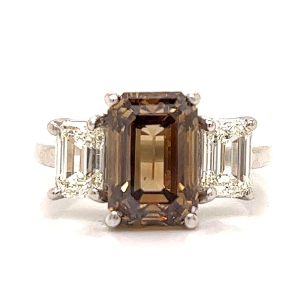 GIA Certified Natural Fancy Dark Yellowish Brown Emerald-cut Diamond Ring