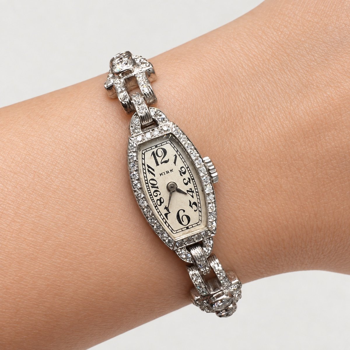 KIRK Art Deco Platinum Diamond Ladies Cocktail Watch