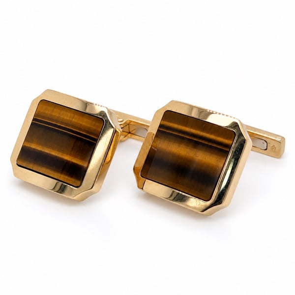 CARTIER 18K Yellow Gold Tiger Eye Cufflinks