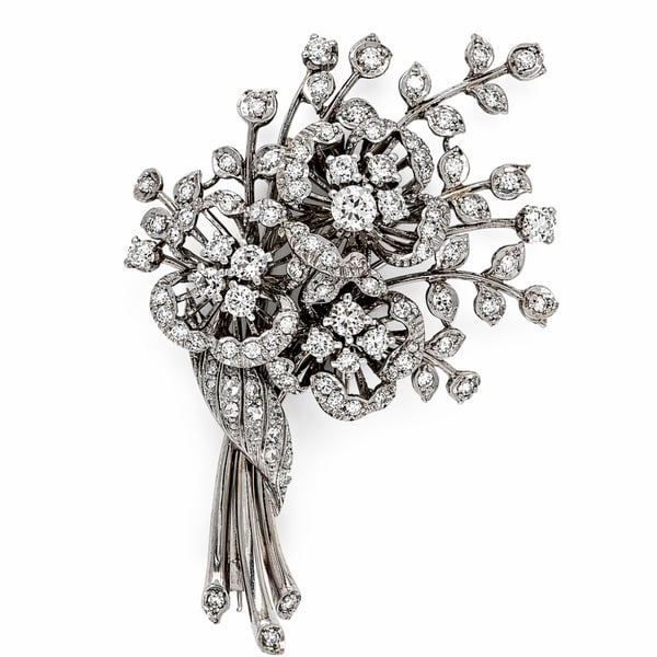 Retro Platinum 4.70 Ct. Diamond Flower Bouquet Brooch