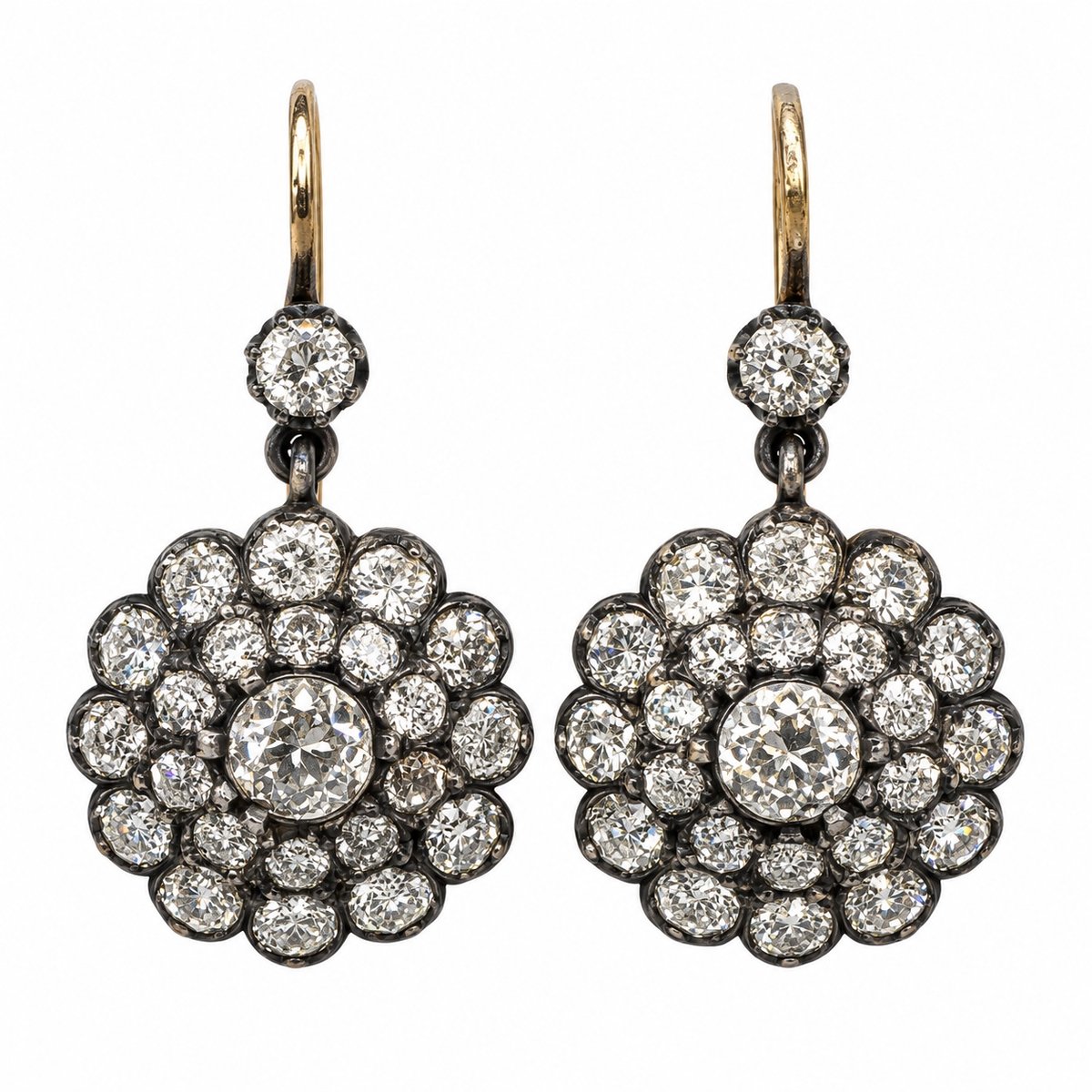 18K Yellow Gold & Silver Top 7.65 Ct. Diamond Earrings