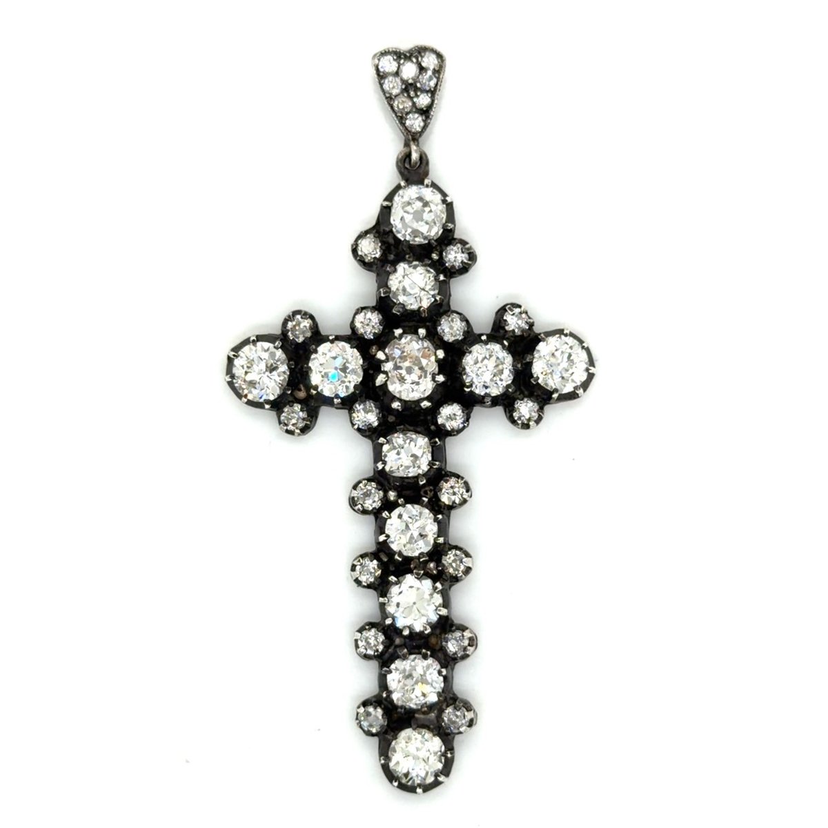 18K & Silver Top 9.00 Ct. Diamond Cross Pendant