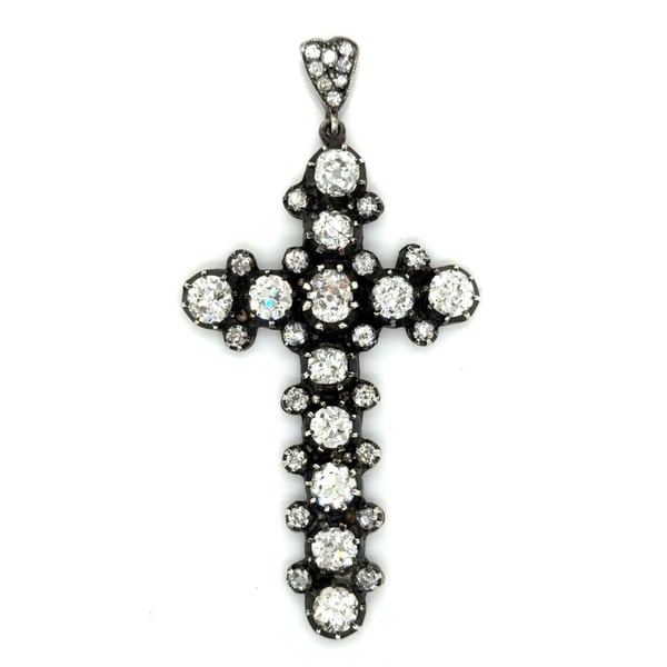 18K & Silver Top 9.00 Ct. Diamond Cross Pendant