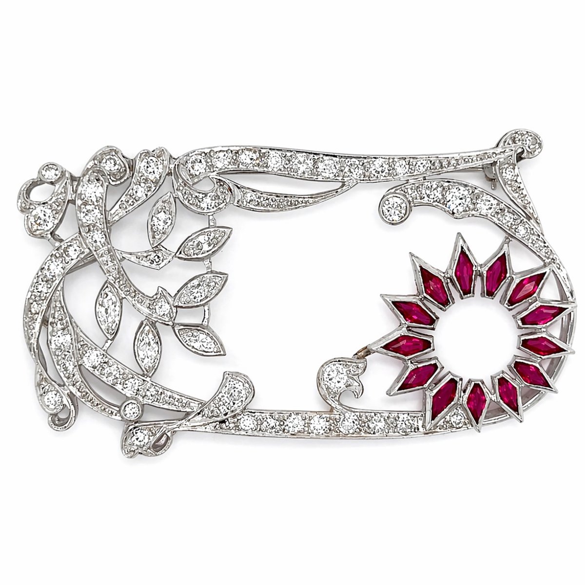 Art Deco Platinum Ruby & Diamond Brooch