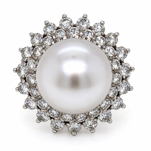 Platinum South Sea Pearl & Diamond Ring