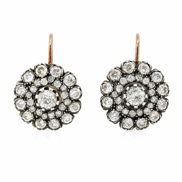 18K Rose Gold & Silver Diamond Cluster Earrings
