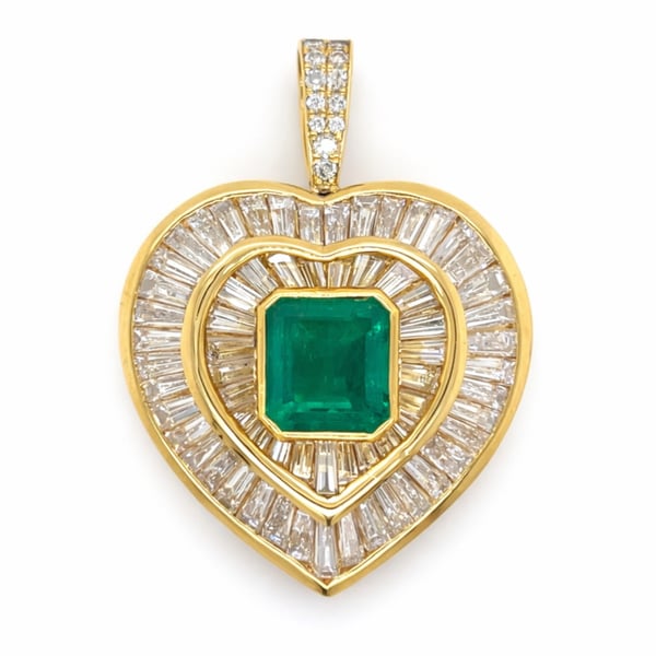 18K Yellow Gold Colombian Emerald & Diamond Pendant