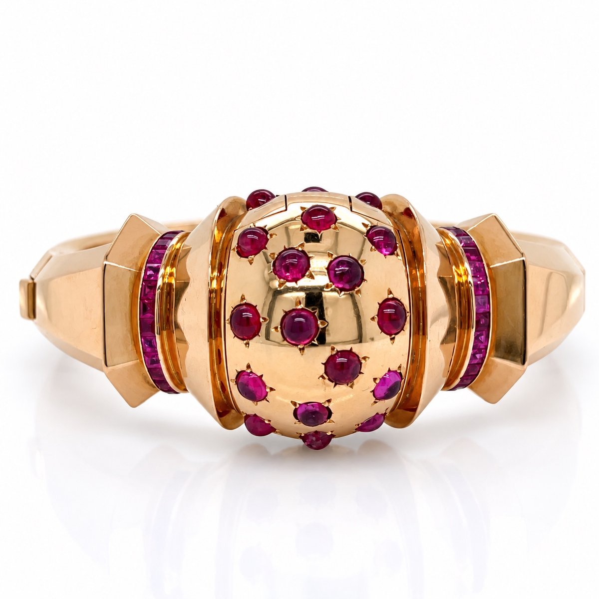 French Retro 18K Rose Gold Ruby Bracelet