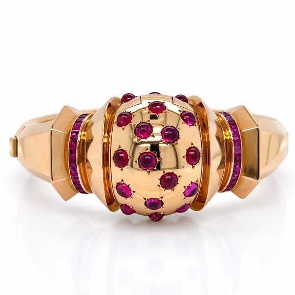 French Retro 18K Rose Gold Ruby Bracelet