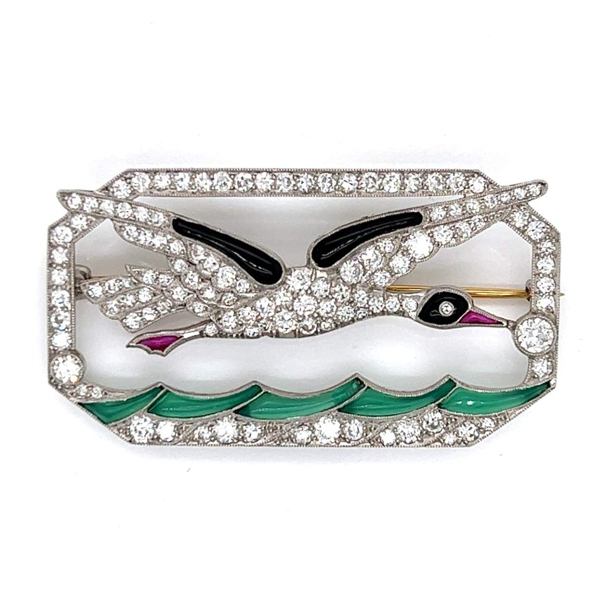 Art Deco Platinum Duck Diamond Brooch