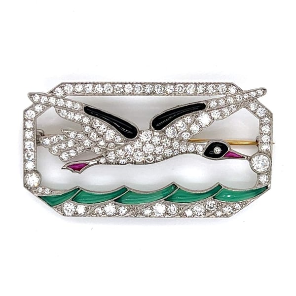 Art Deco Platinum Duck Diamond Brooch
