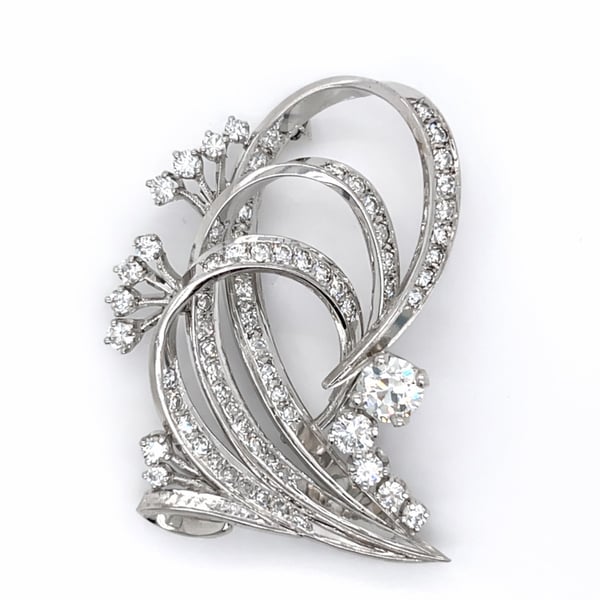 Art Deco Platinum 3.40 Ct. Diamond Brooch