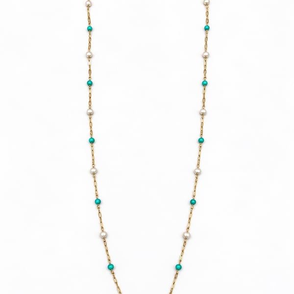 14K Yellow Gold Turquoise & Pearl Necklace