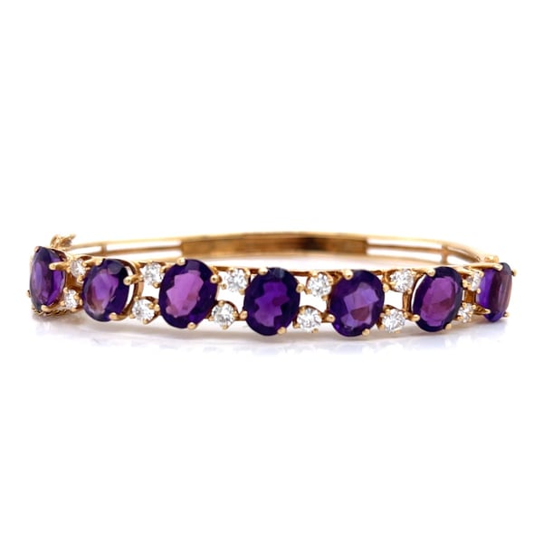 14K Yellow Gold Amethyst & Diamond Bangle Bracelet