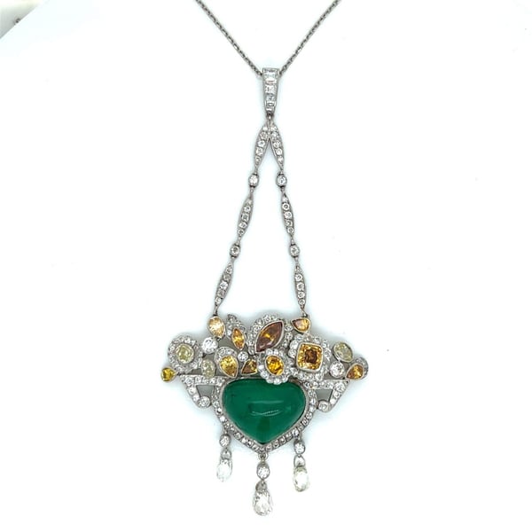 Platinum Emerald & Natural Color Diamond Necklace