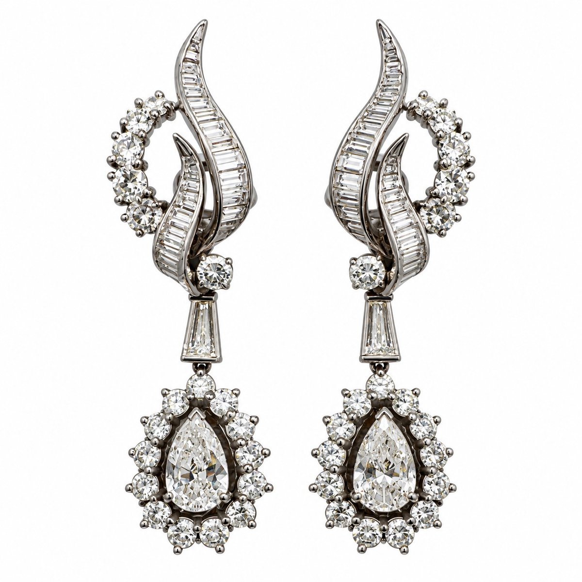 1950's Platinum 8.30 Ct. Diamond Earrings