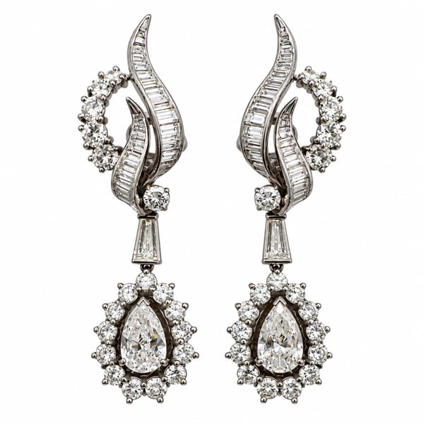 1950's Platinum 8.30 Ct. Diamond Earrings