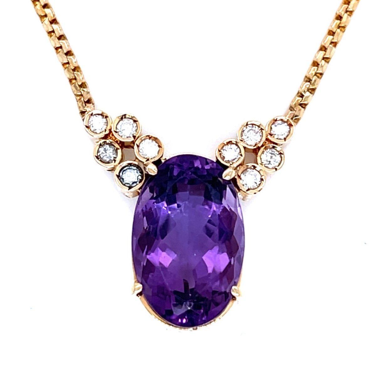 14K Yellow Gold Amethyst & Diamond Necklace