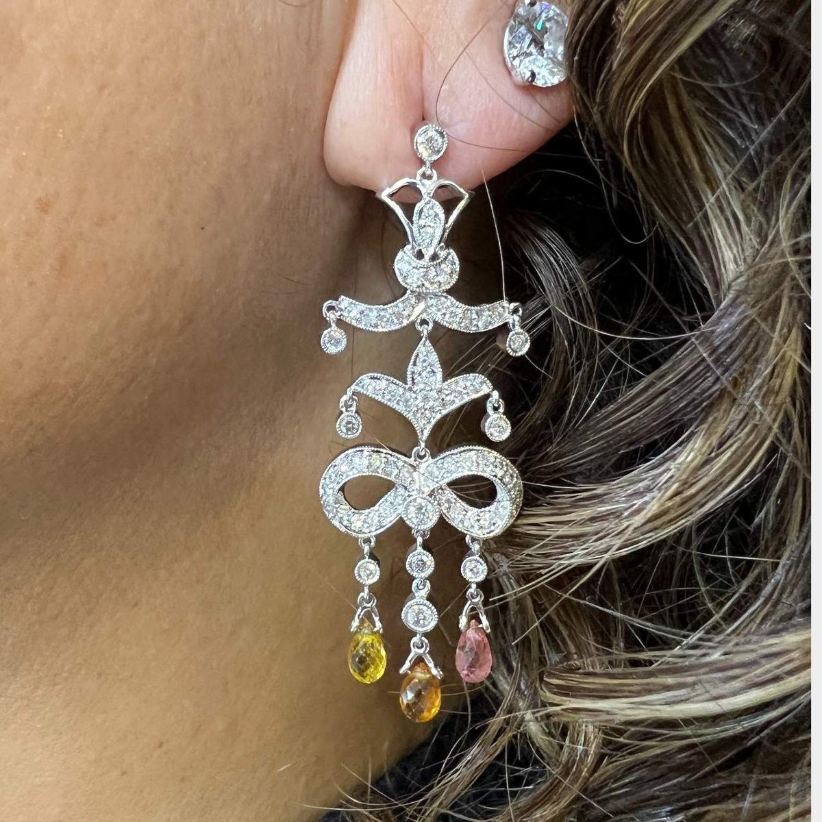 18K White Gold Diamond & Sapphire Earrings