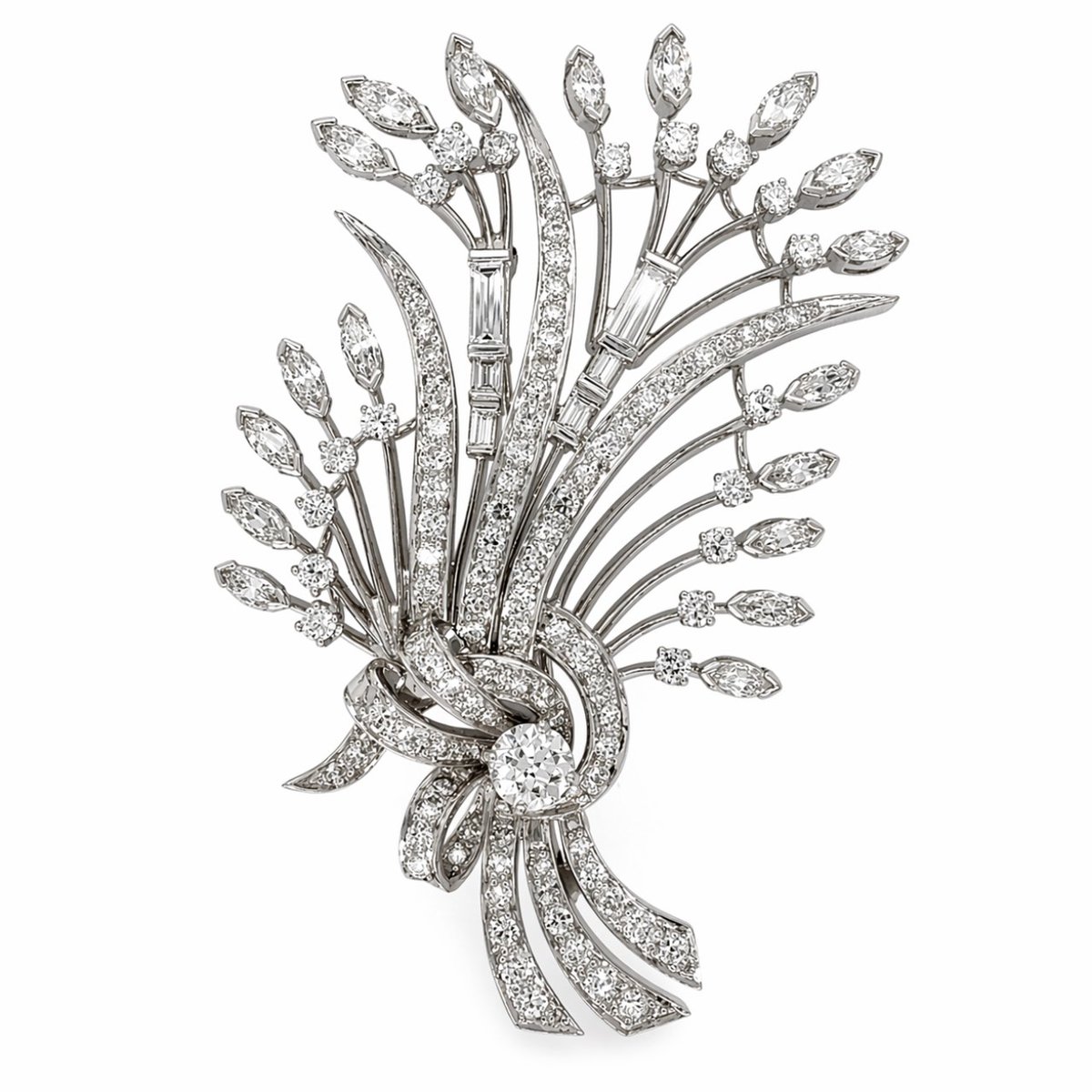Art Deco Platinum 6.20 Ct. Diamond Brooch