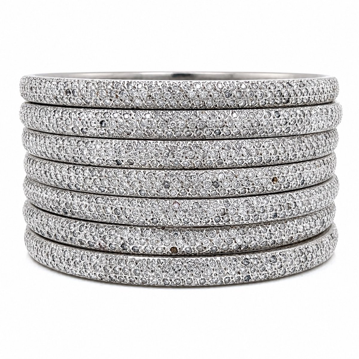 Set of 10K White Gold Diamond Bangle Bracelets