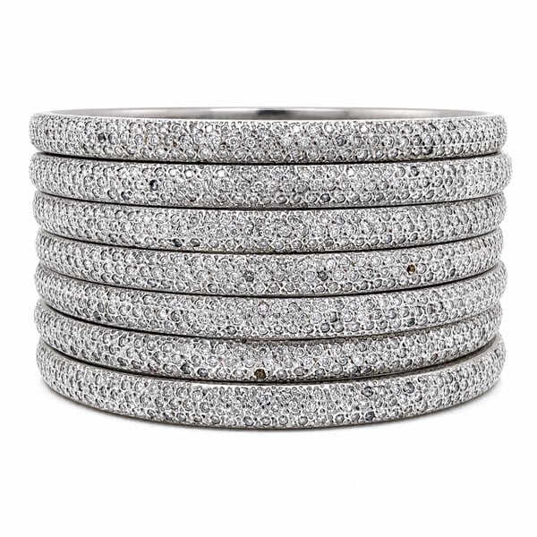 Set of 10K White Gold Diamond Bangle Bracelets