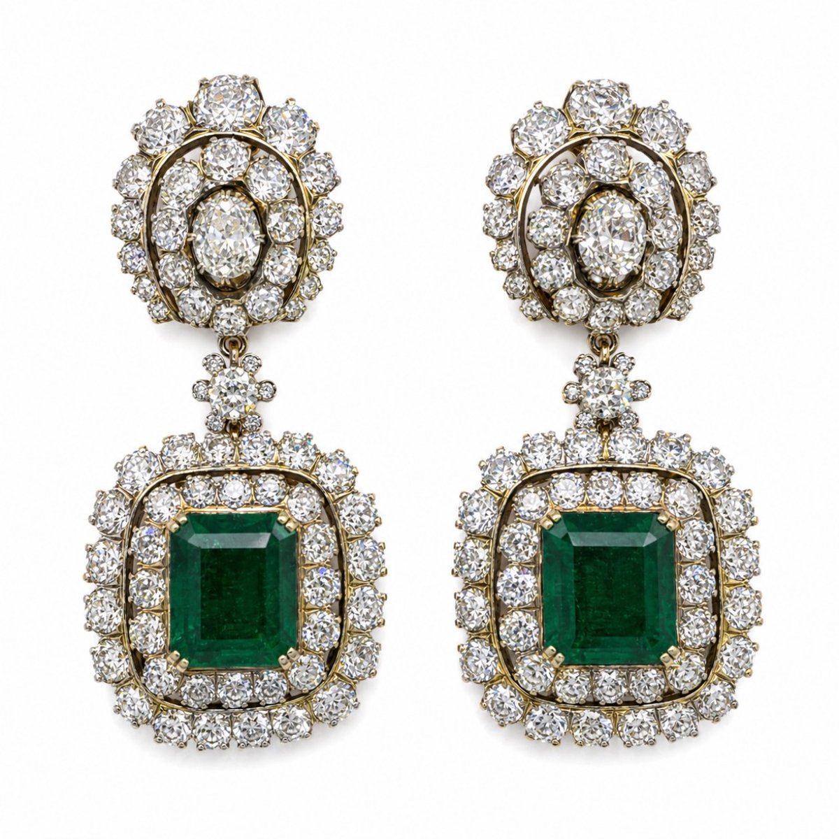 14.67 Ct. GIA Certified Colombian Emerald and Diamond Earrings