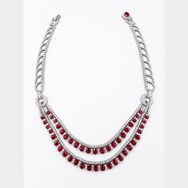 18K White & Yellow Gold Burma Ruby and Diamond Necklace