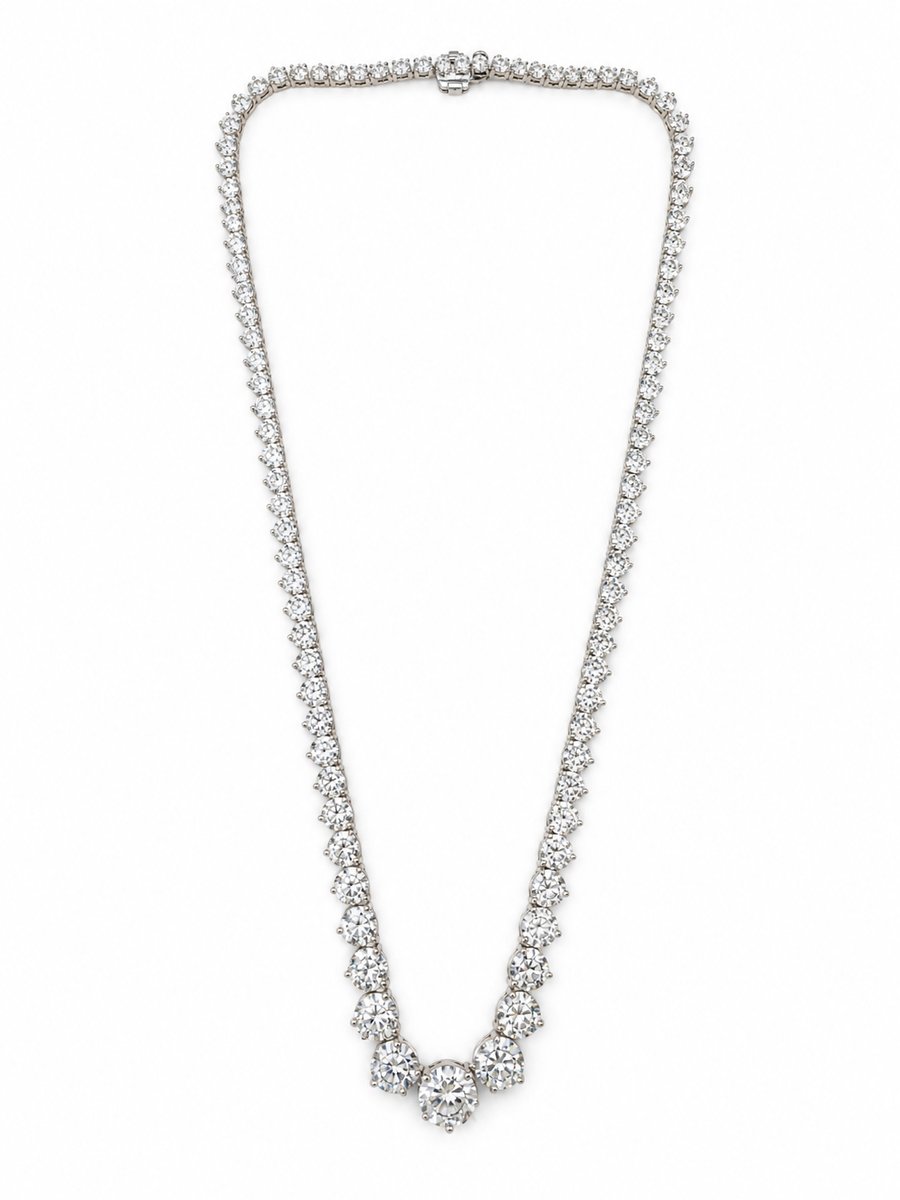 14K White Gold 21.50 Ct. Graduated Diamond Necklace