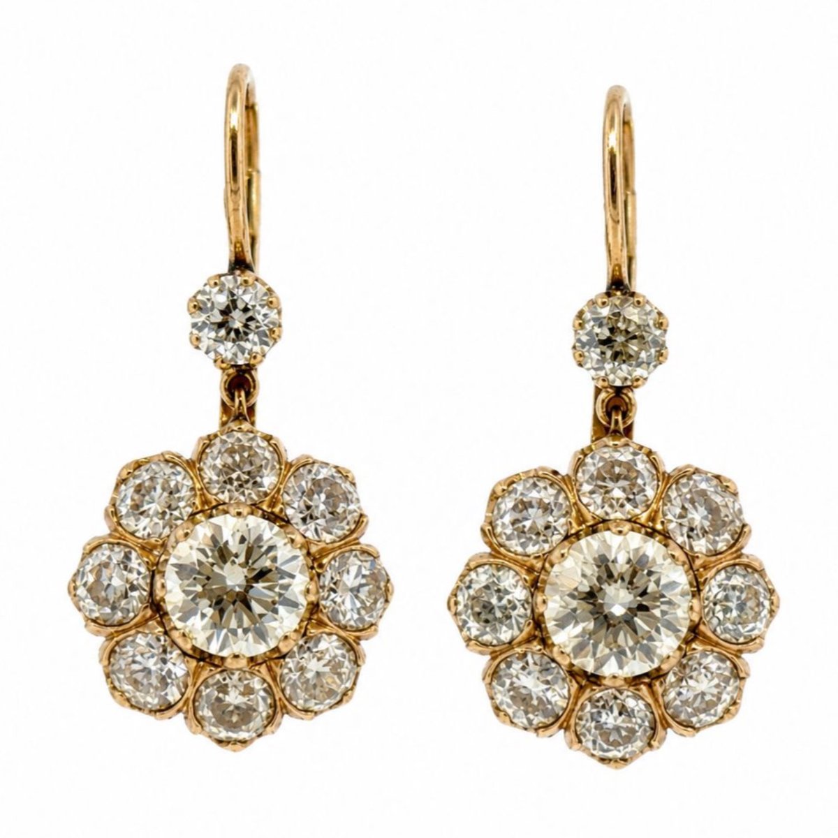 18K Yellow Gold & Diamond Cluster Earrings