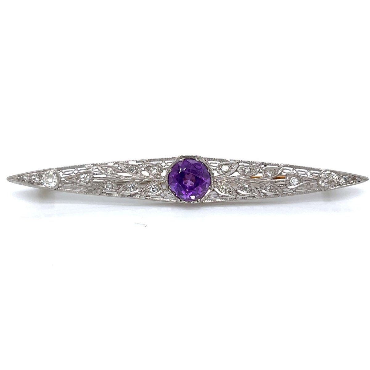 Art Deco Platinum & Gold Amethyst and Diamond Brooch