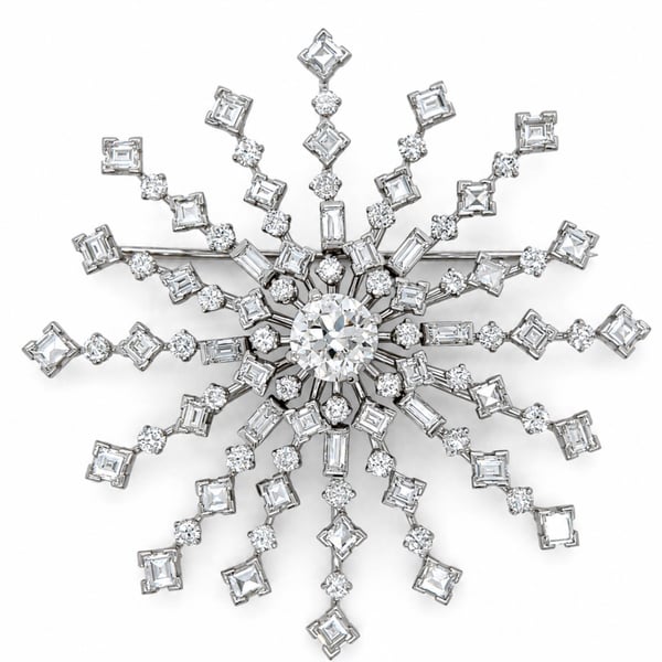 Art Deco Platinum GIA Certified Diamond Starburst Brooch