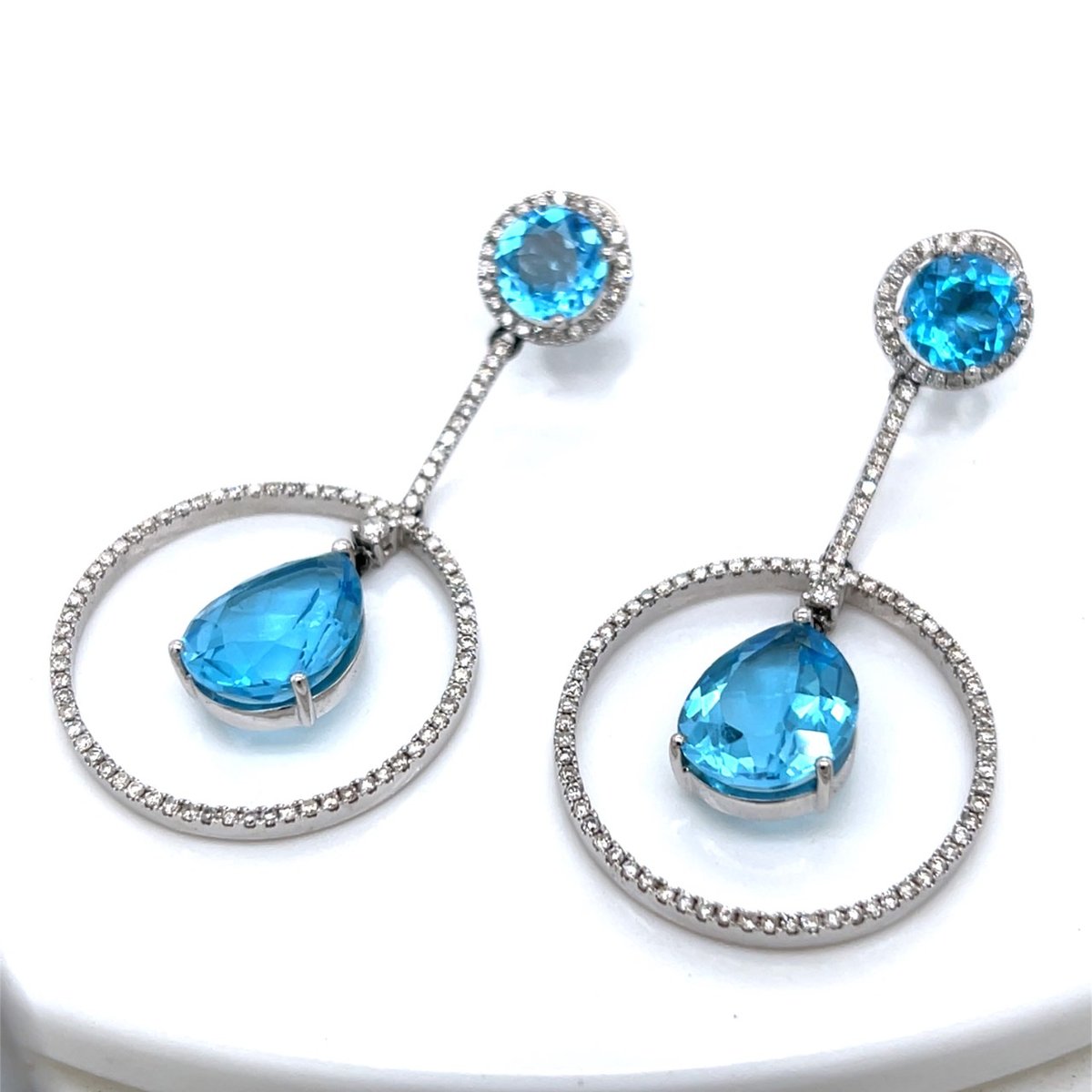14K White Gold Topaz & Diamond Earrings
