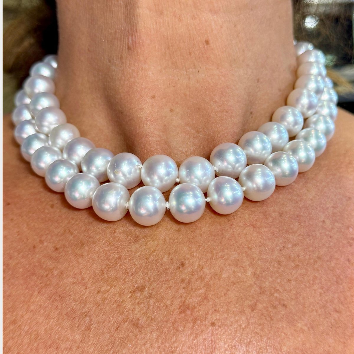 18K Yellow Gold & Platinum Top South Sea Pearl & Diamond Necklace