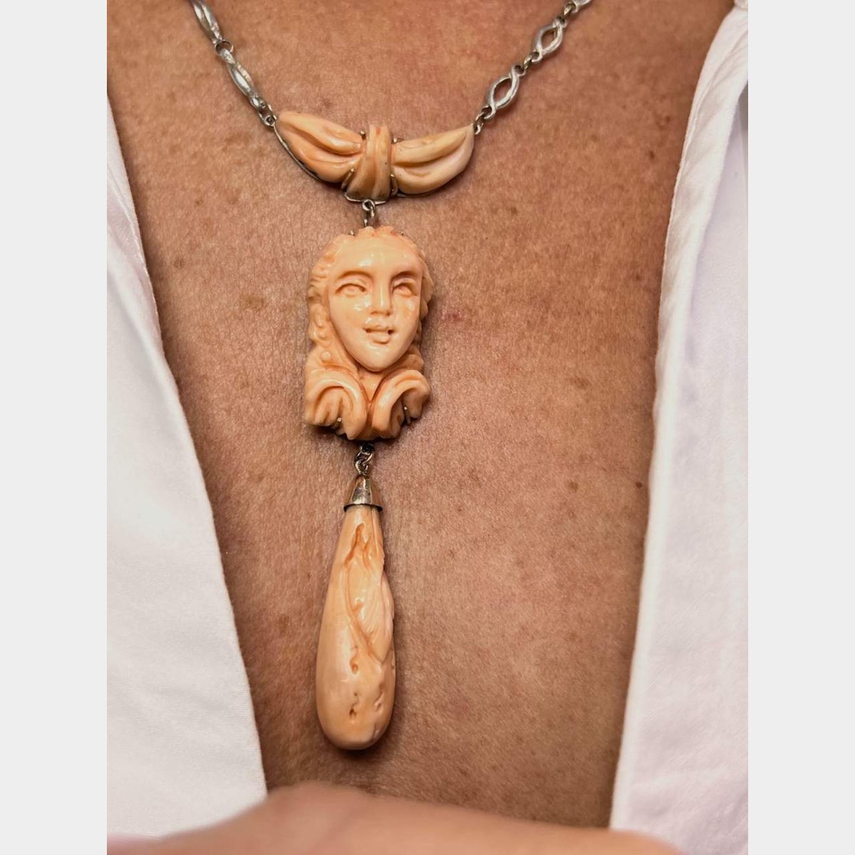 1960's 14K & Silver Coral Necklace