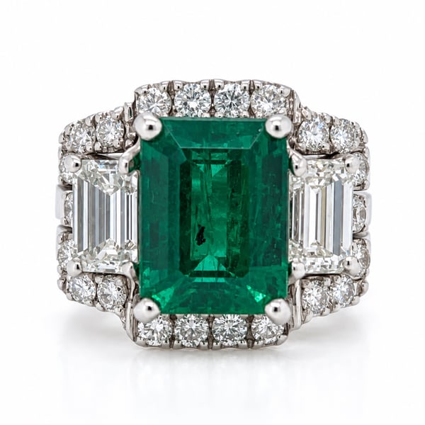 18K White Gold Colombian Emerald & Diamond Ring