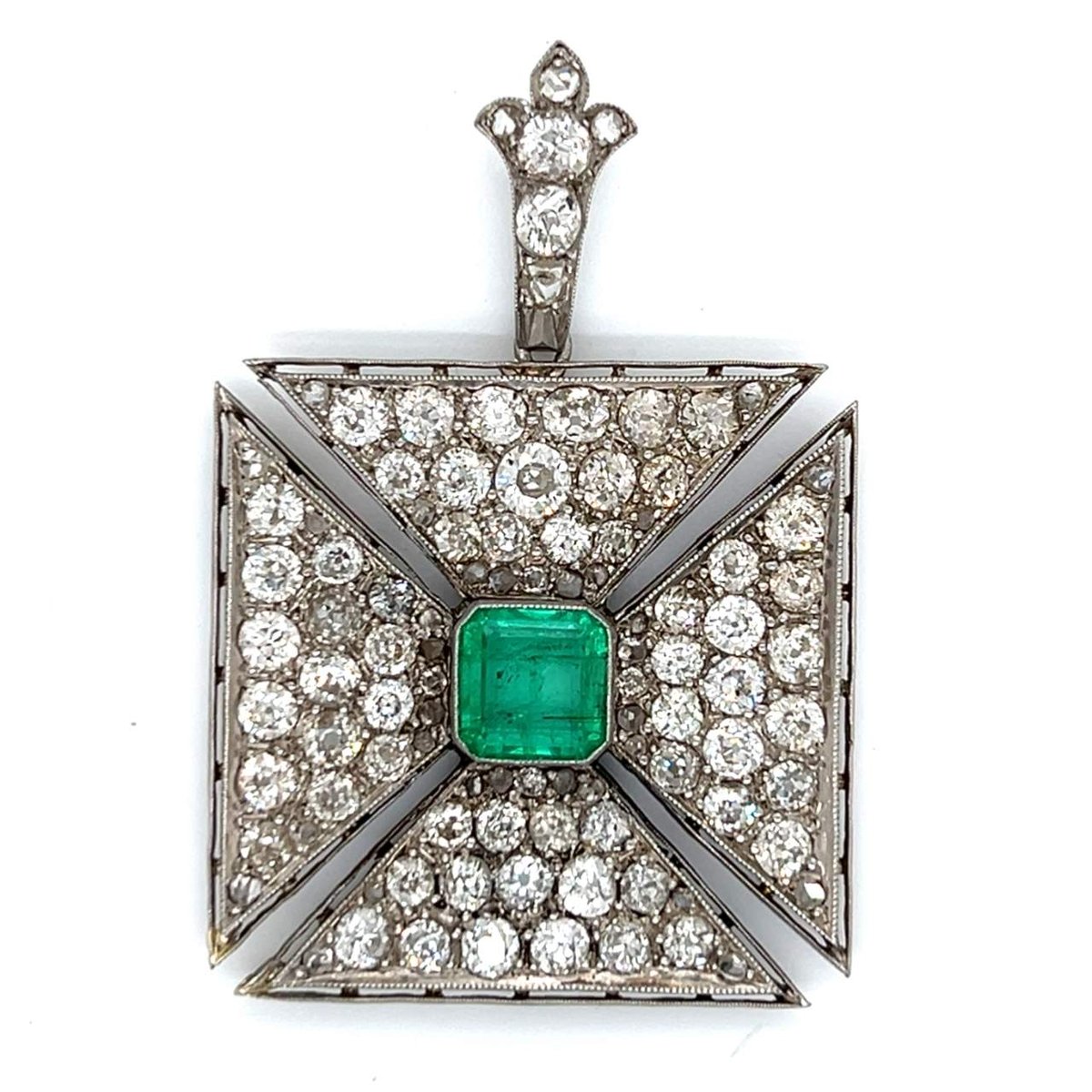 Art Deco Platinum Emerald & Diamond Pendant