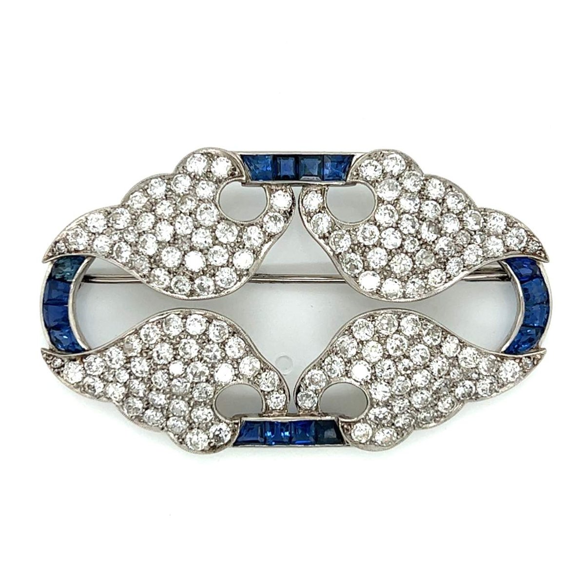 Art Deco Platinum Diamond & Sapphire Brooch