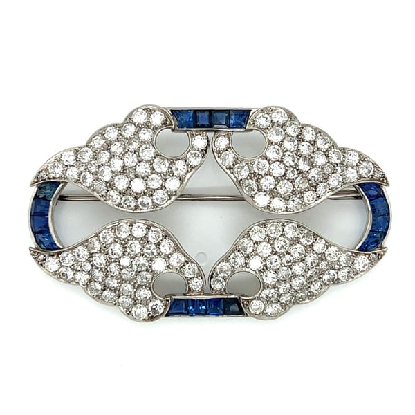 Art Deco Platinum Diamond & Sapphire Brooch