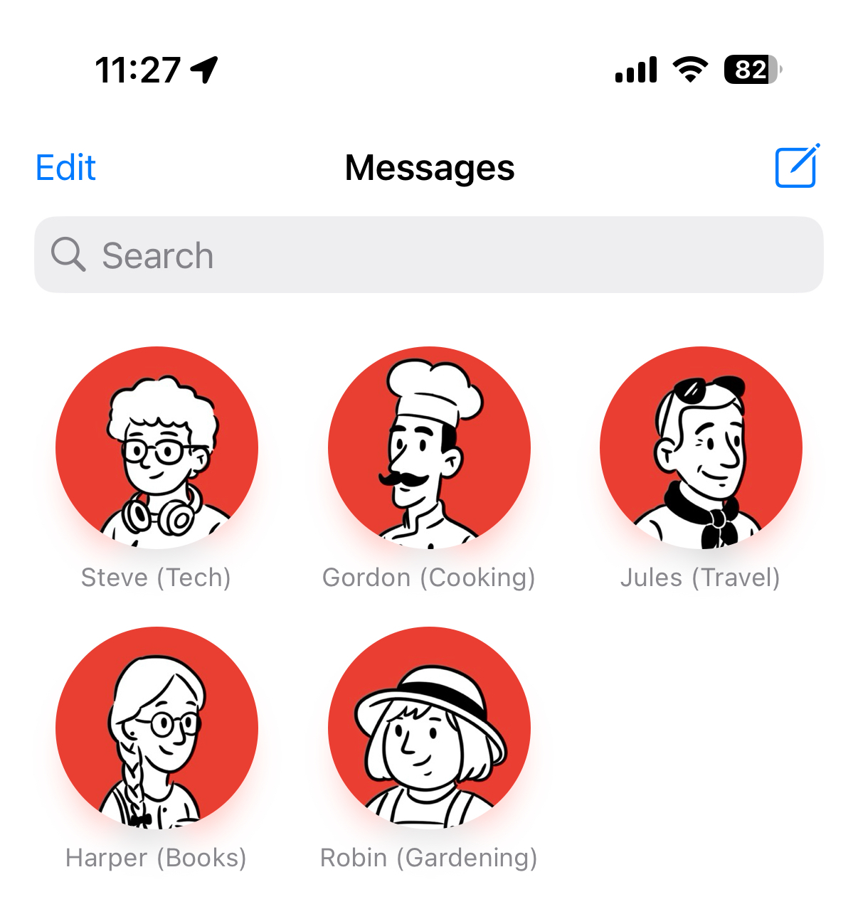 Screenshot of experts pinned in the iPhone messages app