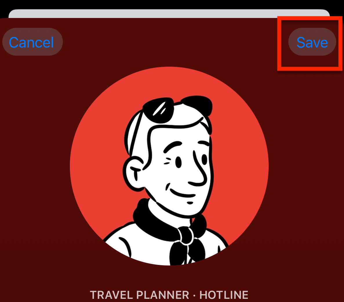Contact card for Jules, highlighting the Save button