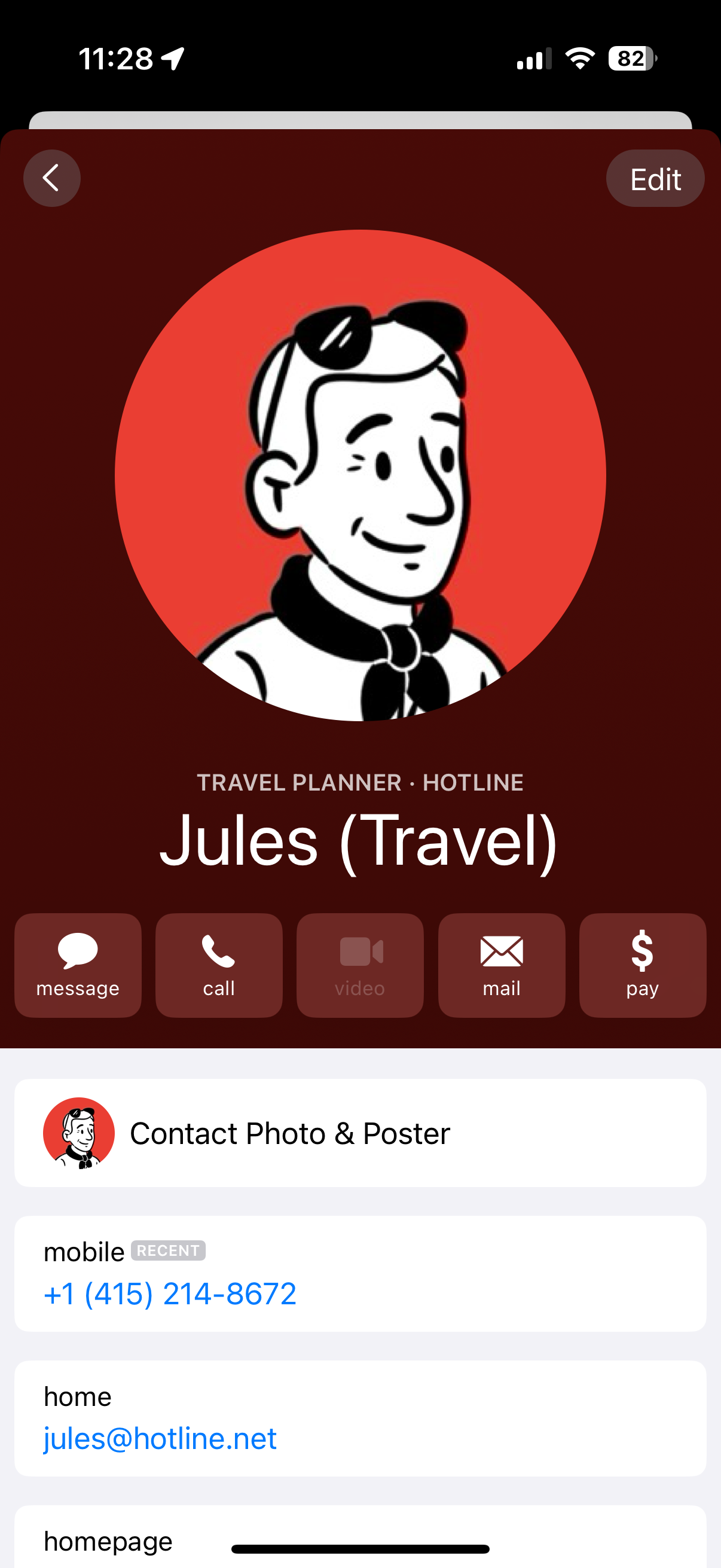 Full contact card for Jules