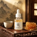 Beauty of Joseon Glow Serum on marble surface with honey and dried flowers