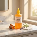 Medicube Kojic Acid Turmeric Resurfacing Toner on white marble vanity