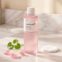 Medicube PDRN Pink Cica Soothing Toner on white marble vanity